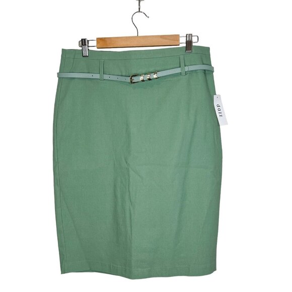 DAZZ Pencil Skirt Size‎ 1X Womens Green Stretchy Belted style D14487 - Picture 1 of 8